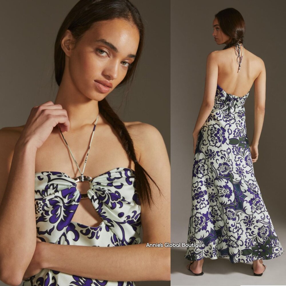 NWT $420 Anthropologie Delfi Collective Maxi Dress L *No Halter Straps*